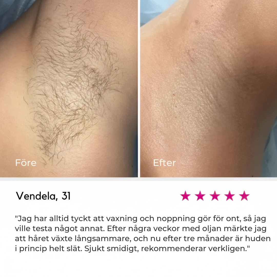 Hårborttagningsolja - Naturligt len hud utan rakhyvel